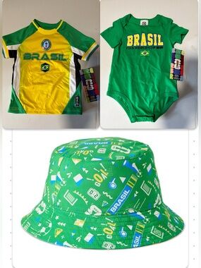 Brazil Toddler Bundle - Jersey, Onesie, Bucket Hat - New with Tags - Licensed